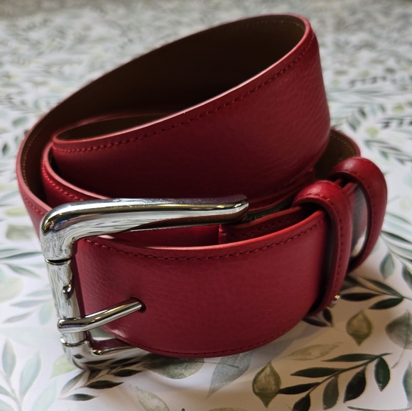 Lauren Ralph Lauren Genuine Leather Belt - Red, Size Medium - Picture 1 of 7